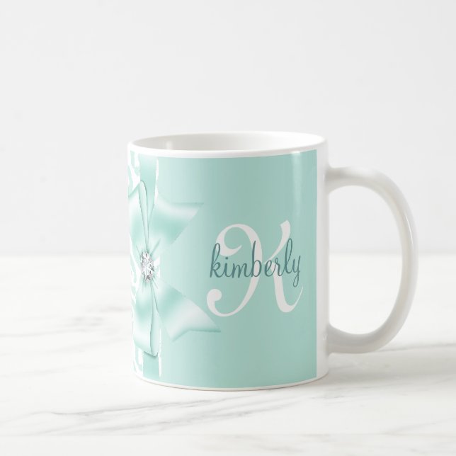 Elegant Leopard Bow & Diamond Personalised Girly Coffee Mug (Right)