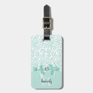 Elegant Leopard Bow & Diamond Personalised Girly Luggage Tag