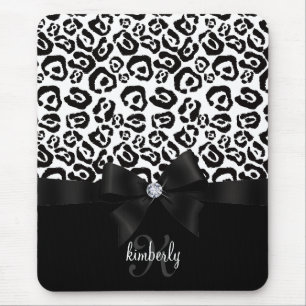 Elegant Leopard Bow & Diamond Personalised Girly Mouse Mat