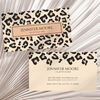 Elegant Leopard Cheetah Print Brown Black Custom Business Card