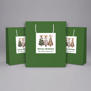 Elegant Leopard Christmas Tree Gift Bag Custom Nam