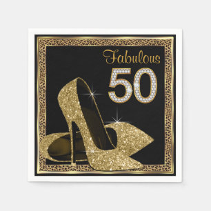 Elegant Leopard Gold High Heel 50th Birthday Party Napkin