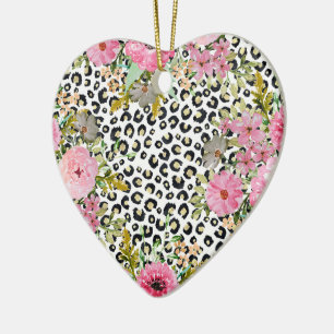 Elegant Leopard Print and Floral Design Ceramic Tree Decoration