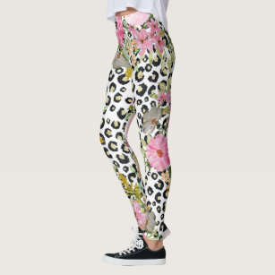 Elegant Leopard Print and Floral Design Leggings
