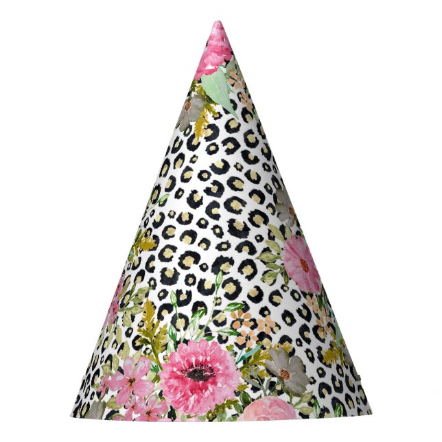 Elegant Leopard Print and Floral Design Party Hat (Front)