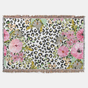 Elegant Leopard Print and Floral Design Throw Blanket