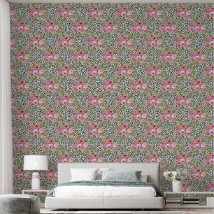 Elegant Leopard Print and Floral Design Wallpaper