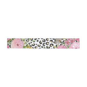 Elegant Leopard Print and Floral Design Wrap Around Label