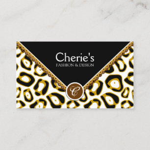 Elegant Leopard Print and Lace Monogram Business Card
