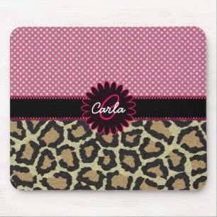 Elegant Leopard Print and Polka Dot Monogram Mouse Mat