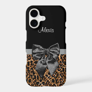 Elegant Leopard Print Classy Black Bow With Name
