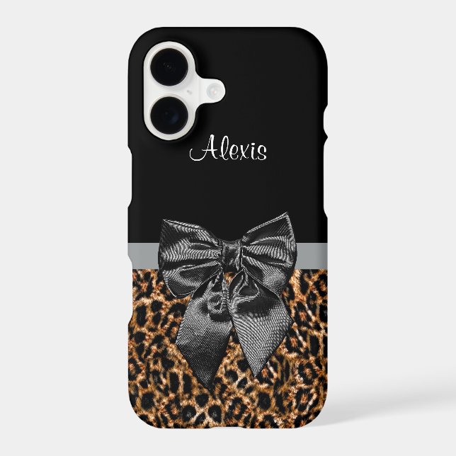 Elegant Leopard Print Classy Black Bow With Name (Back)