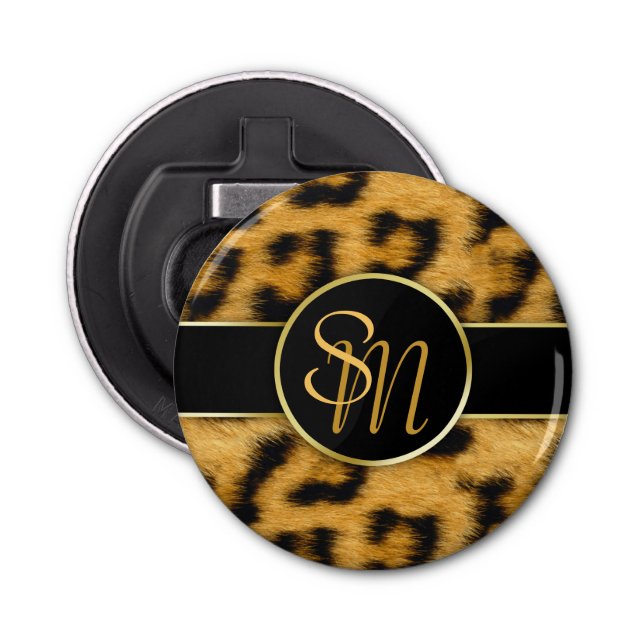 Elegant Leopard Print Monogram - Bottle Opener (Front)