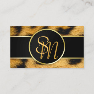 Elegant Leopard Print Monogram - Business Card