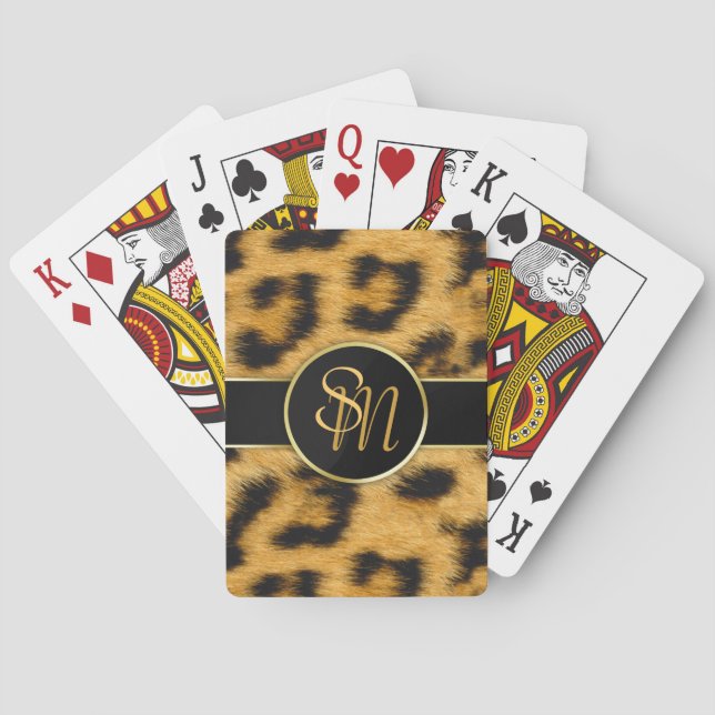 Elegant Leopard Print Monogram Script - Card Deck (Back)