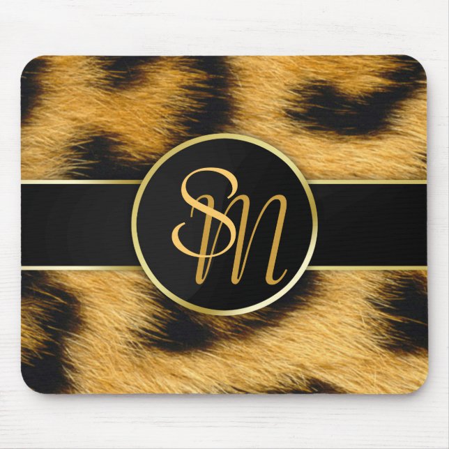 Elegant Leopard Print Monogram Script - Mousepad (Front)