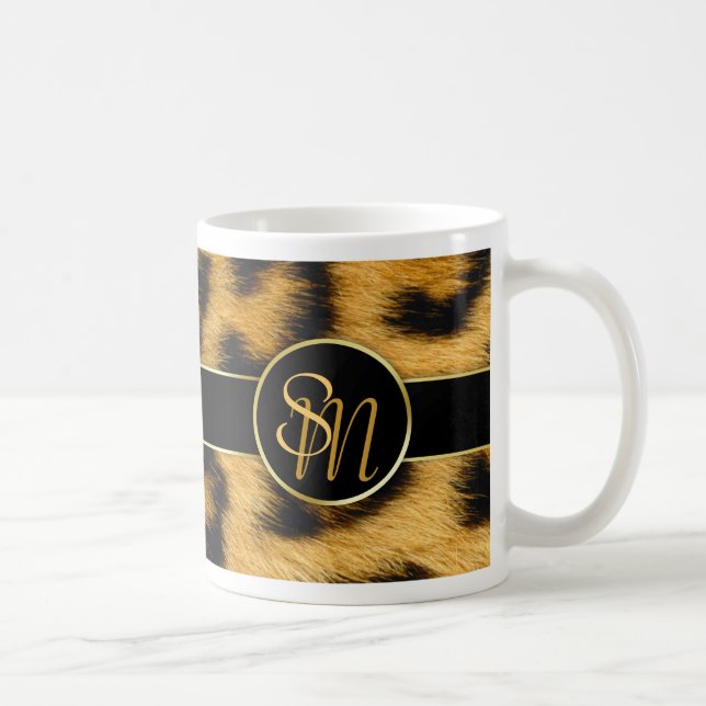 Elegant Leopard Print Monogram Script - Mug (Right)