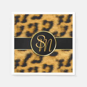 Elegant Leopard Print Monogram Script Paper Napkin