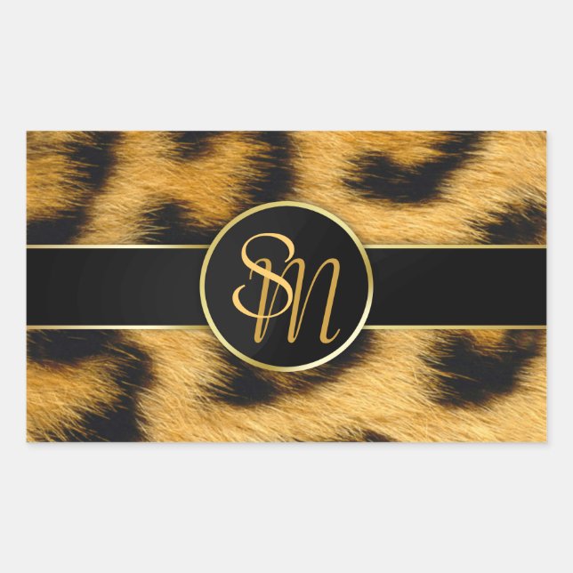 Elegant Leopard Print Monogram Script - Sticker (Front)