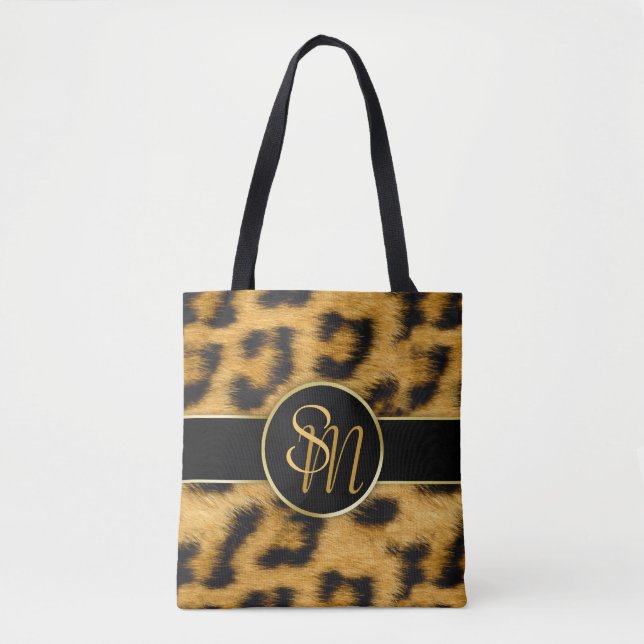 Elegant Leopard Print Monogram Script - Tote Bag (Front)