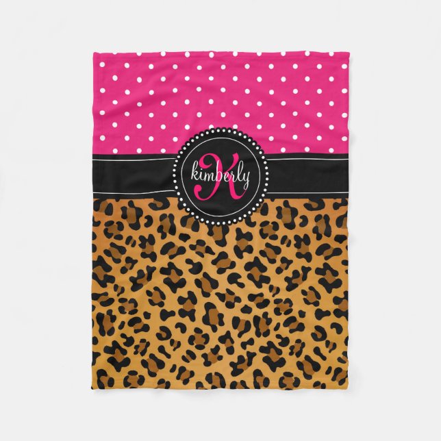 Elegant Leopard Print Pink Dots Girly Chic Custom Fleece Blanket (Front)