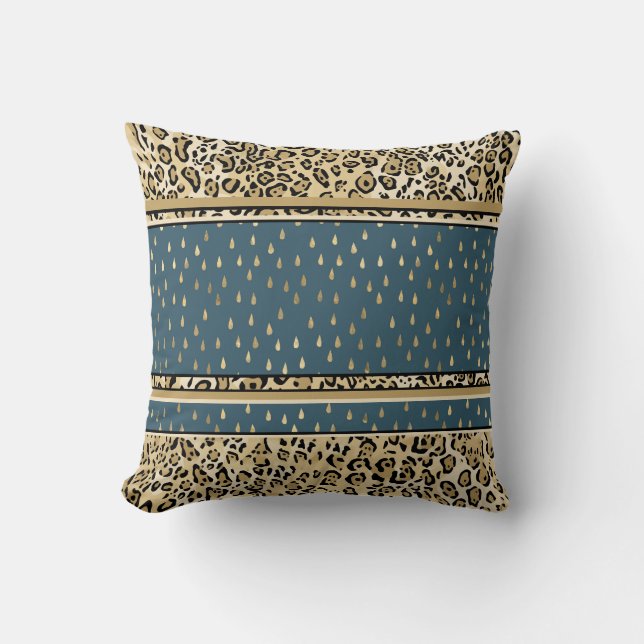 Elegant Leopard Print Skin Blue Teardrops Cushion (Front)
