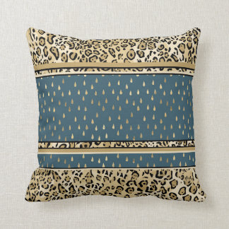 Elegant Leopard Print Skin Blue Teardrops Cushion