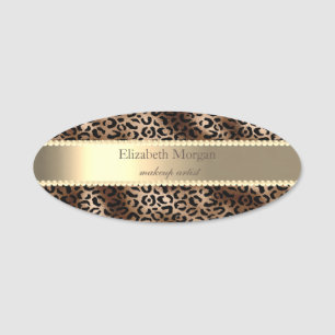 Elegant Leopard Print,Stripe, Pearls  Name Tag