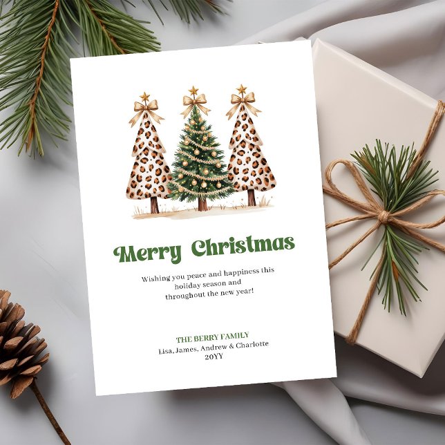 Elegant Leopard Print Watercolor Christmas Tree  Holiday Card (Elegant Leopard Print Watercolor Christmas Tree Card)