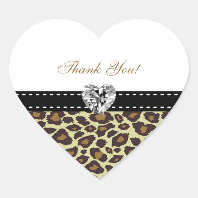 Elegant Leopard Thank You Stickers with Diamond (Front)