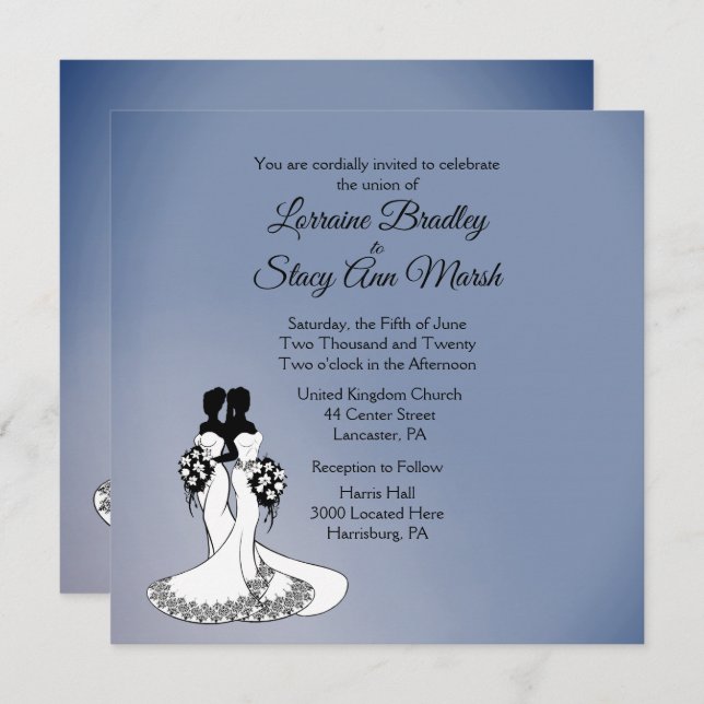 Elegant Lesbian Wedding Invitation (Front/Back)