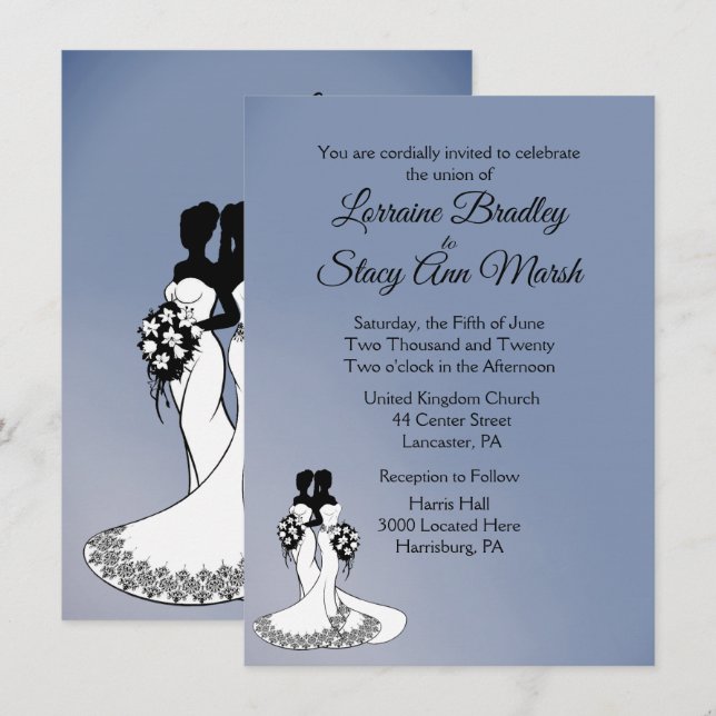 Elegant Lesbian Wedding Invitation (Front/Back)
