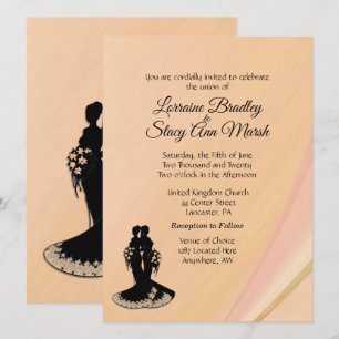 Elegant Lesbian Wedding Peach Invitation