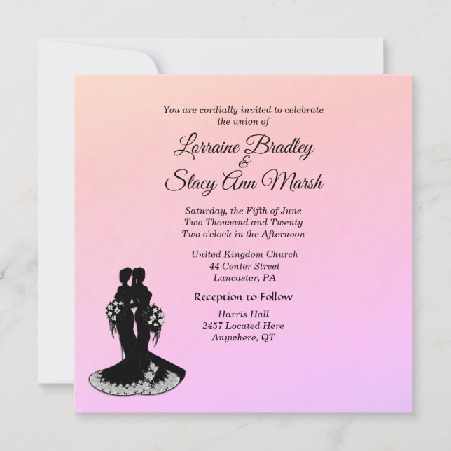Elegant Lesbian Wedding Pinks Invitation (Front)