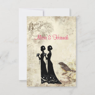 Elegant, Lesbian Wedding, VIntage Birds RSVP Card