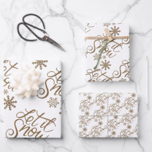 Elegant Let It Snow Gold Winter Seasonal Wrapping Paper Sheet