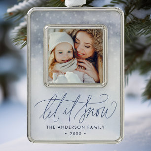 Elegant Let It Snow Photo Silver Plated Framed Ornament
