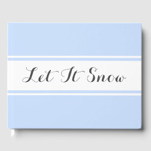 Elegant Let It Snow Text Soft Blue White Stripes Guest Book