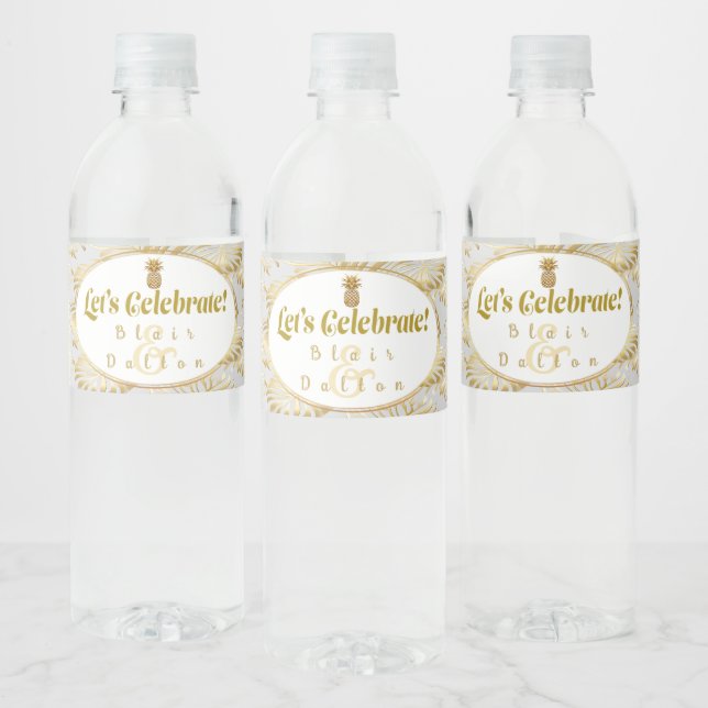 Elegant "Let's Celebrate"  Monstera Wedding  Water Bottle Label (Bottles)