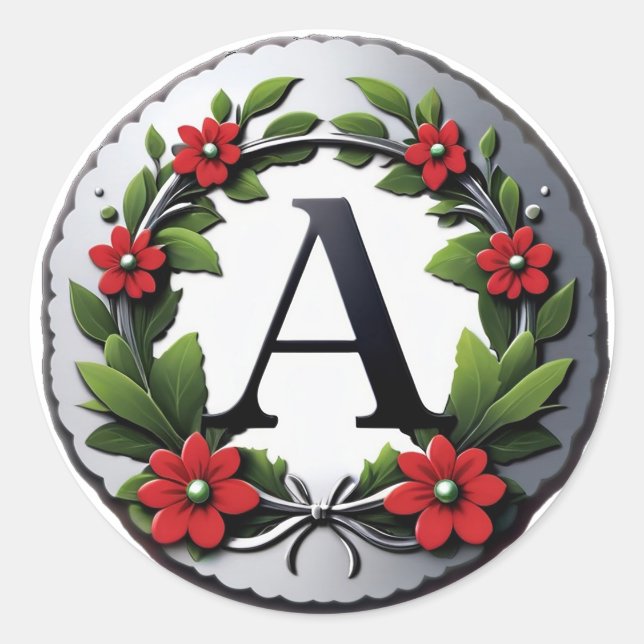 Elegant Letter A Monogram Classic Round Sticker (Front)