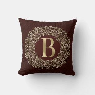 Elegant Letter B gold and Red Damask Monogram Cushion