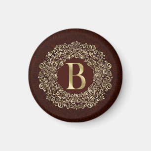 Elegant Letter B gold and Red Damask Monogram  Magnet