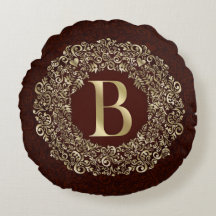 Elegant Letter B gold and Red Damask Monogram
