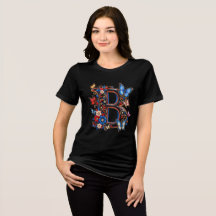 Elegant Letter B Initial Flowers Women T-Shirt