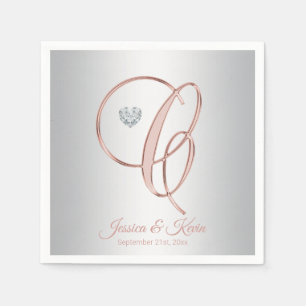 Elegant Letter C Silver Grey Rose Gold Wedding Napkin