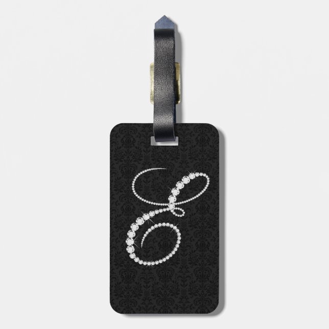 Elegant Letter E Sparkling Diamonds-Monogram Luggage Tag (Back Vertical)
