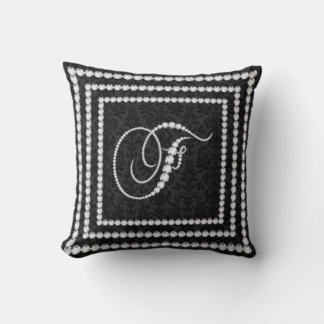 Elegant Letter F Sparkling Diamonds -Monogram Cushion (Front)