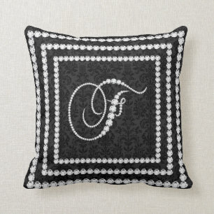 Elegant Letter F Sparkling Diamonds -Monogram Cushion