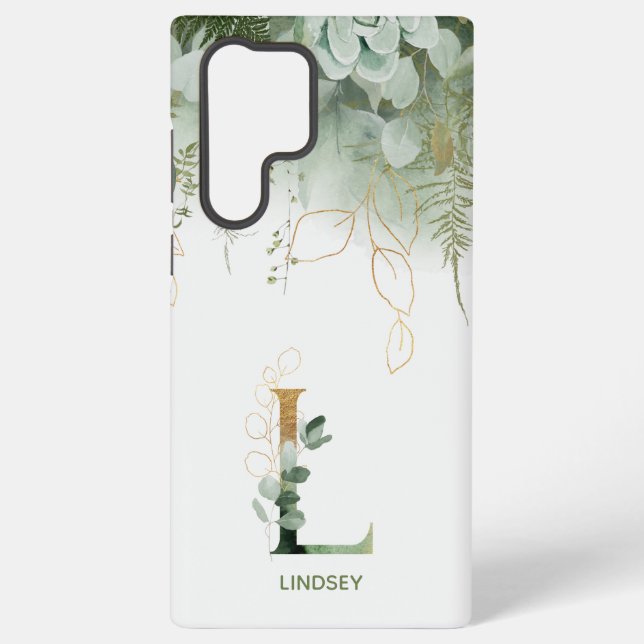 Elegant Letter L Fern & Eucalyptus Samsung Galaxy S22 Ultra Case (Back)