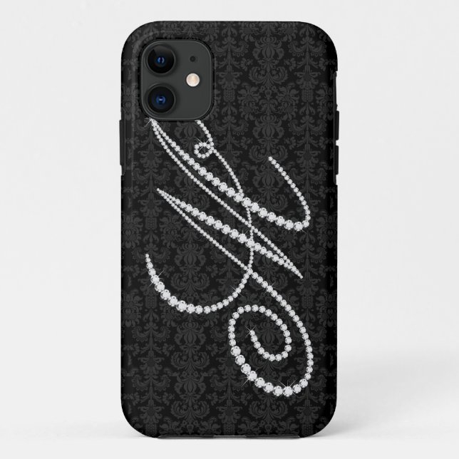 Elegant Letter M Sparkling Diamonds-Monogram Case-Mate iPhone Case (Back)